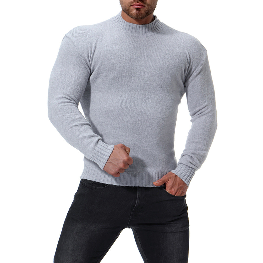 Men's High Neck Slim Bottoming Shirt Solid Color Knitted Sweater