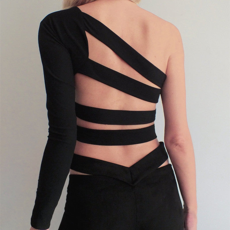 Bandage Backless Long Sleeve Top