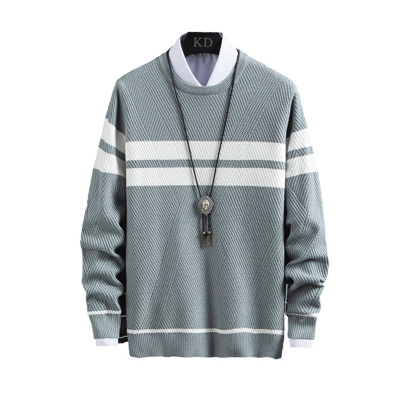 Maglione a righe girocollo slim casual da giovane