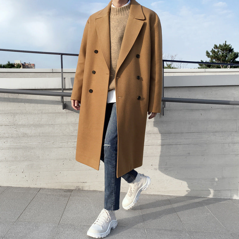 Windbreaker long lapel trench coat men