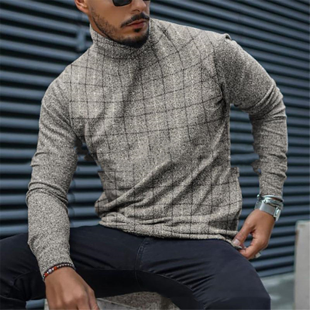 Men's Slim Pullover High Neck Striped Base Shirt