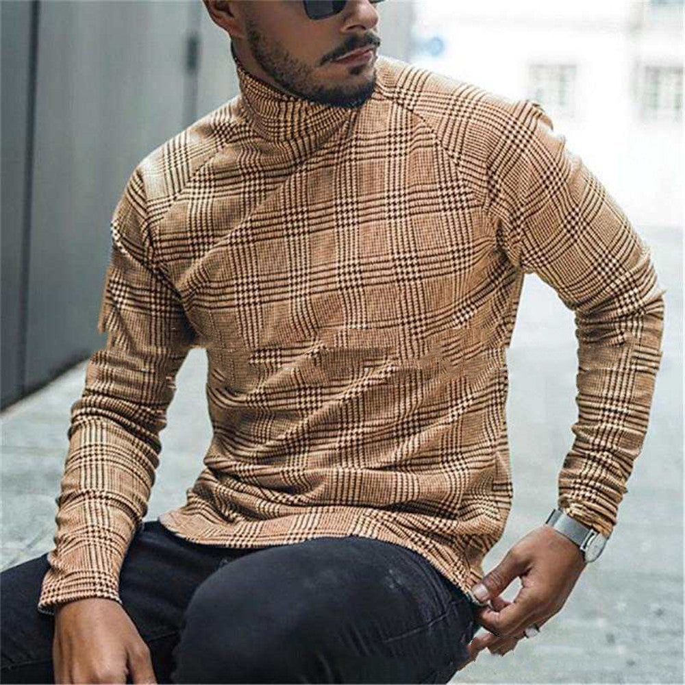 Men's Slim Pullover High Neck Striped Base Shirt