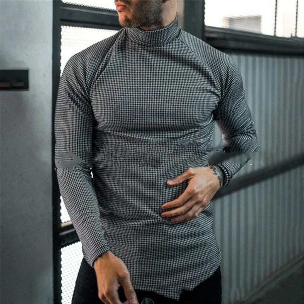 Men's Slim Pullover High Neck Striped Base Shirt