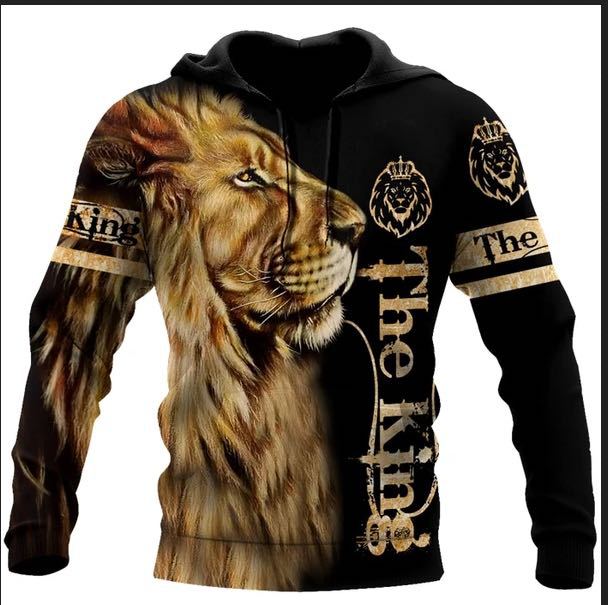 Sudadera con capucha y cremallera con impresión digital 3D de león