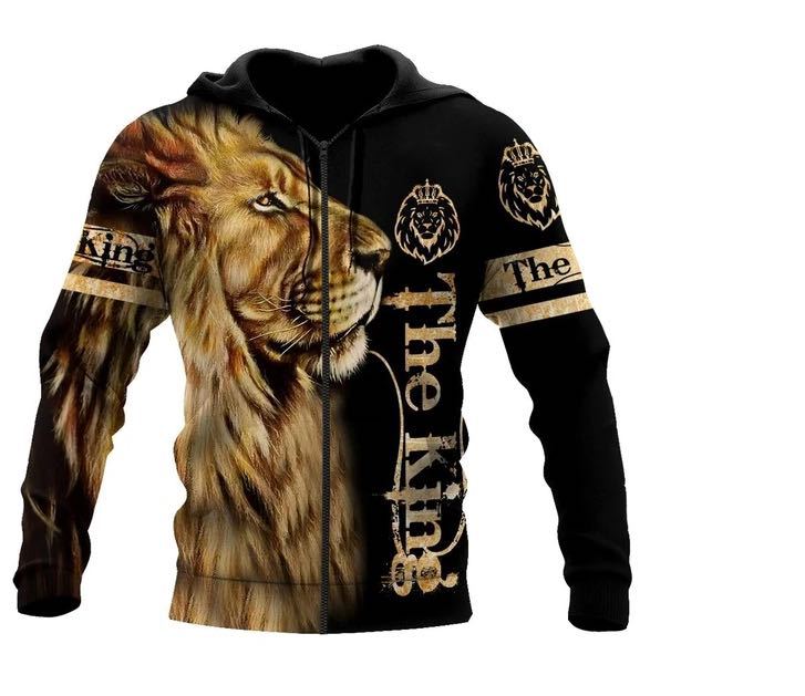 Sudadera con capucha y cremallera con impresión digital 3D de león