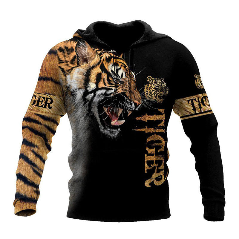 Sudadera con capucha y cremallera con impresión digital 3D de león