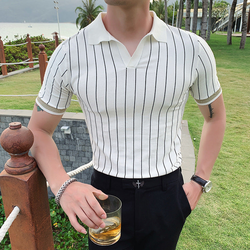 Fashion Knitted Polo Shirt British Slim Ice Silk Shirt