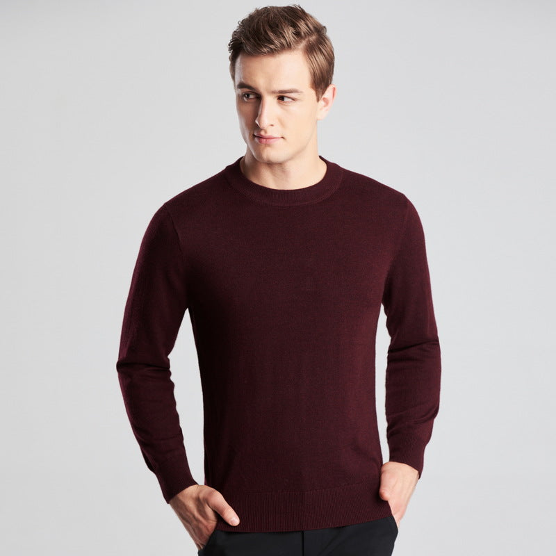 Men's Long Sleeve Solid Color Round Neck Knitted Sweater