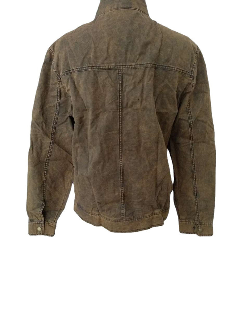 Chaqueta de cuero con cuello levantado para jóvenes, ropa exterior lavada, hombres