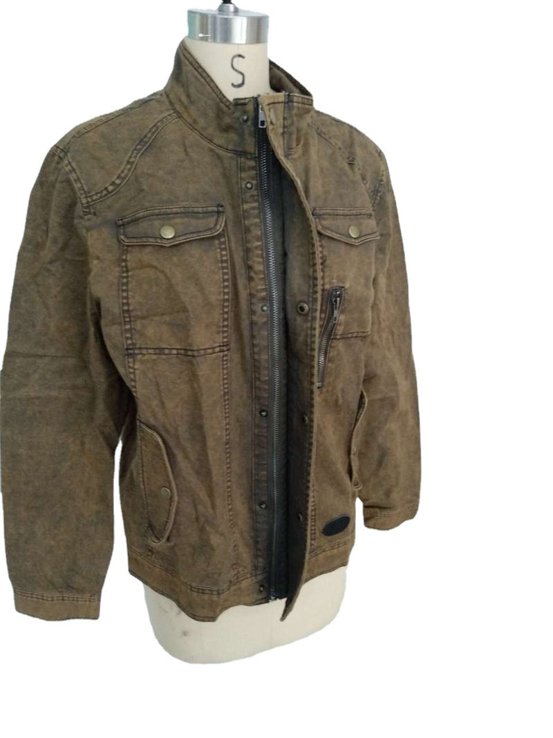 Chaqueta de cuero con cuello levantado para jóvenes, ropa exterior lavada, hombres