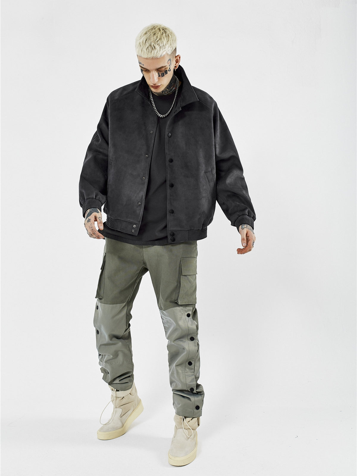 Suede Jacket Autumn and Winter Button Baseball Uniform Loose Jacket Men