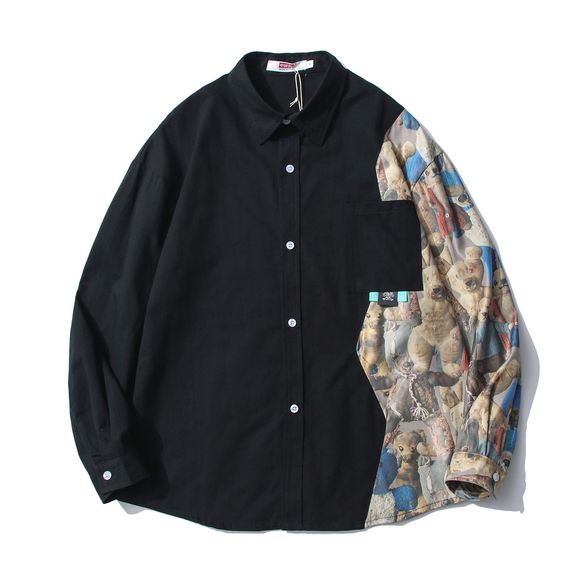 Stitching Half floral Long-Sleeved Shirt