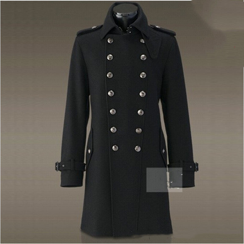 Casual Windbreaker Slim Long Warm Woolen Coat Metal Caviar