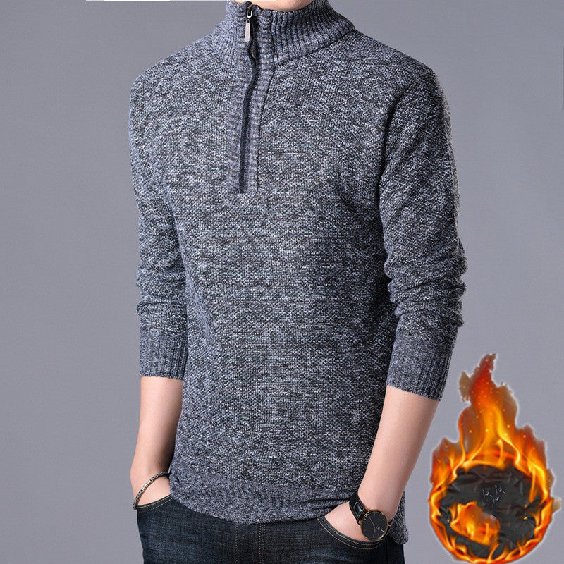 Men's Semi High Collar Solid Color Simple Knit Sweater