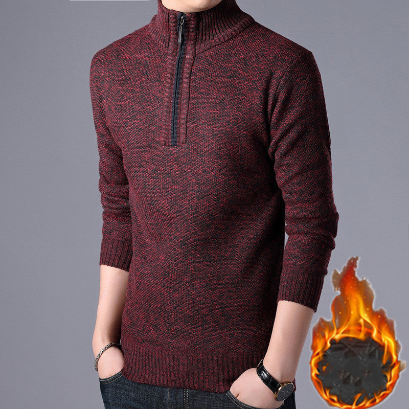 Men's Semi High Collar Solid Color Simple Knit Sweater