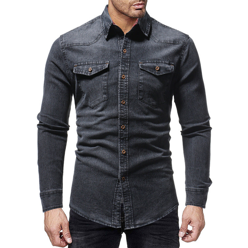 Men's Fashion Casual Slim Denim Long Sleeve Shirt