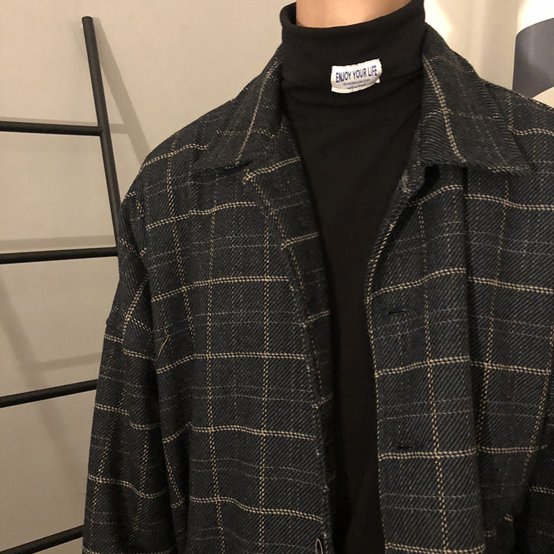 Plaid Jacket Men's Autumn And Winter Thick Loose Retro Jacket