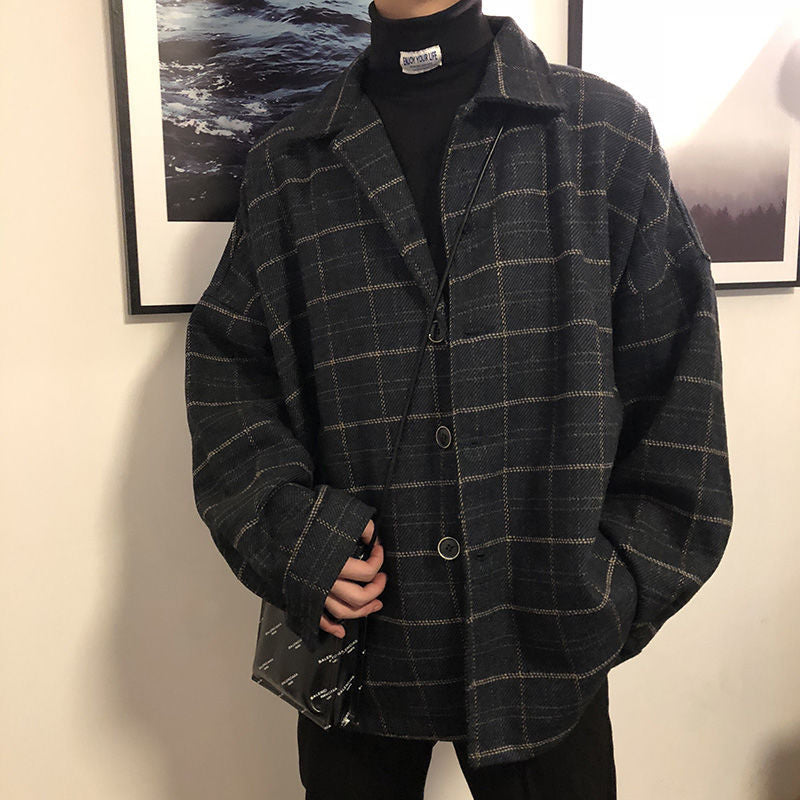 Plaid Jacket Men's Autumn And Winter Thick Loose Retro Jacket