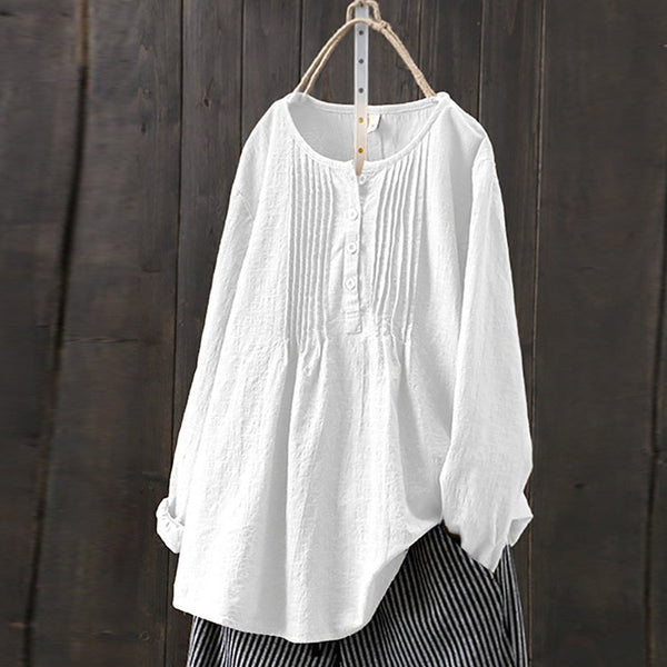 Cotton and linen round neck pullover