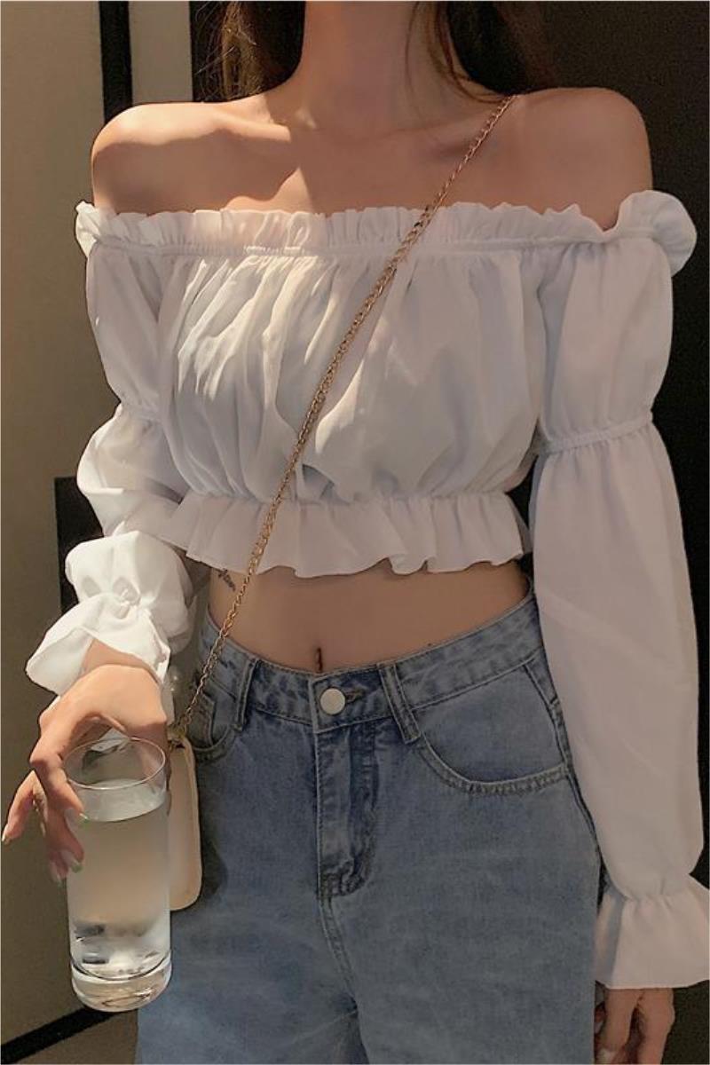 Student High-Waist Navel Puff Sleeve Top