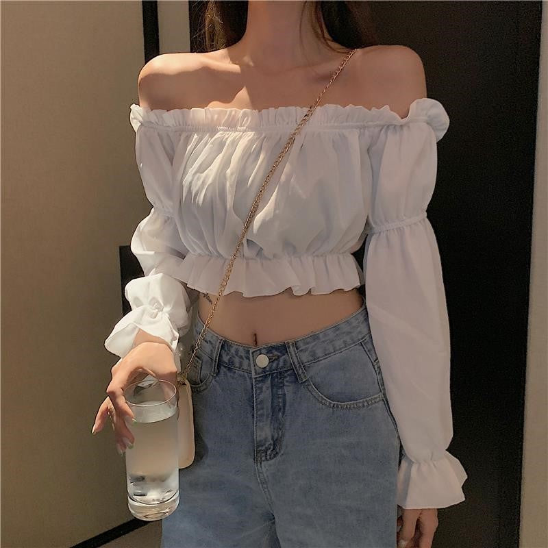 Student High-Waist Navel Puff Sleeve Top