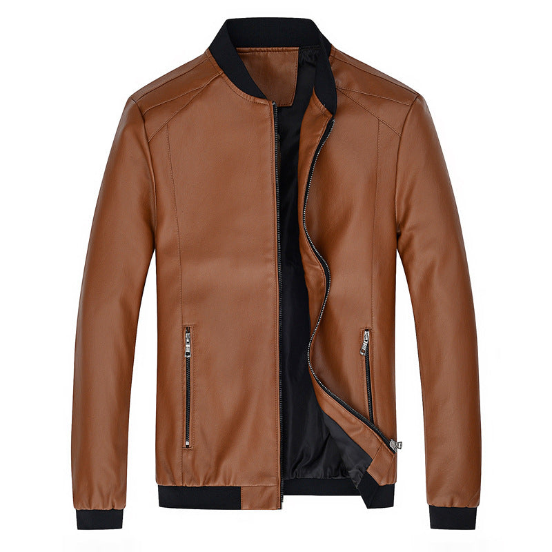 Chaqueta de cuero con cuello alto para hombre