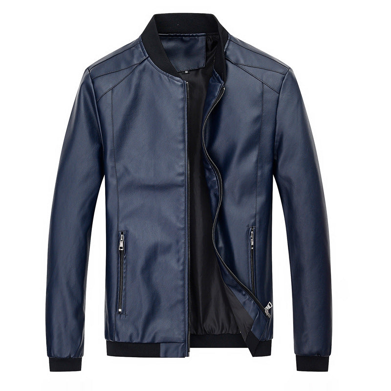 Chaqueta de cuero con cuello alto para hombre