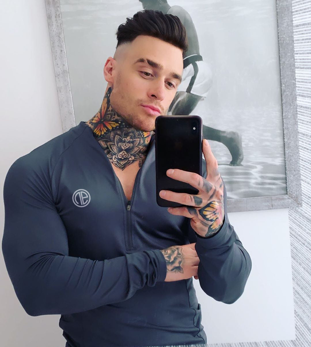 Zipper Neck Long Sleeve GYM Sport Tshirt