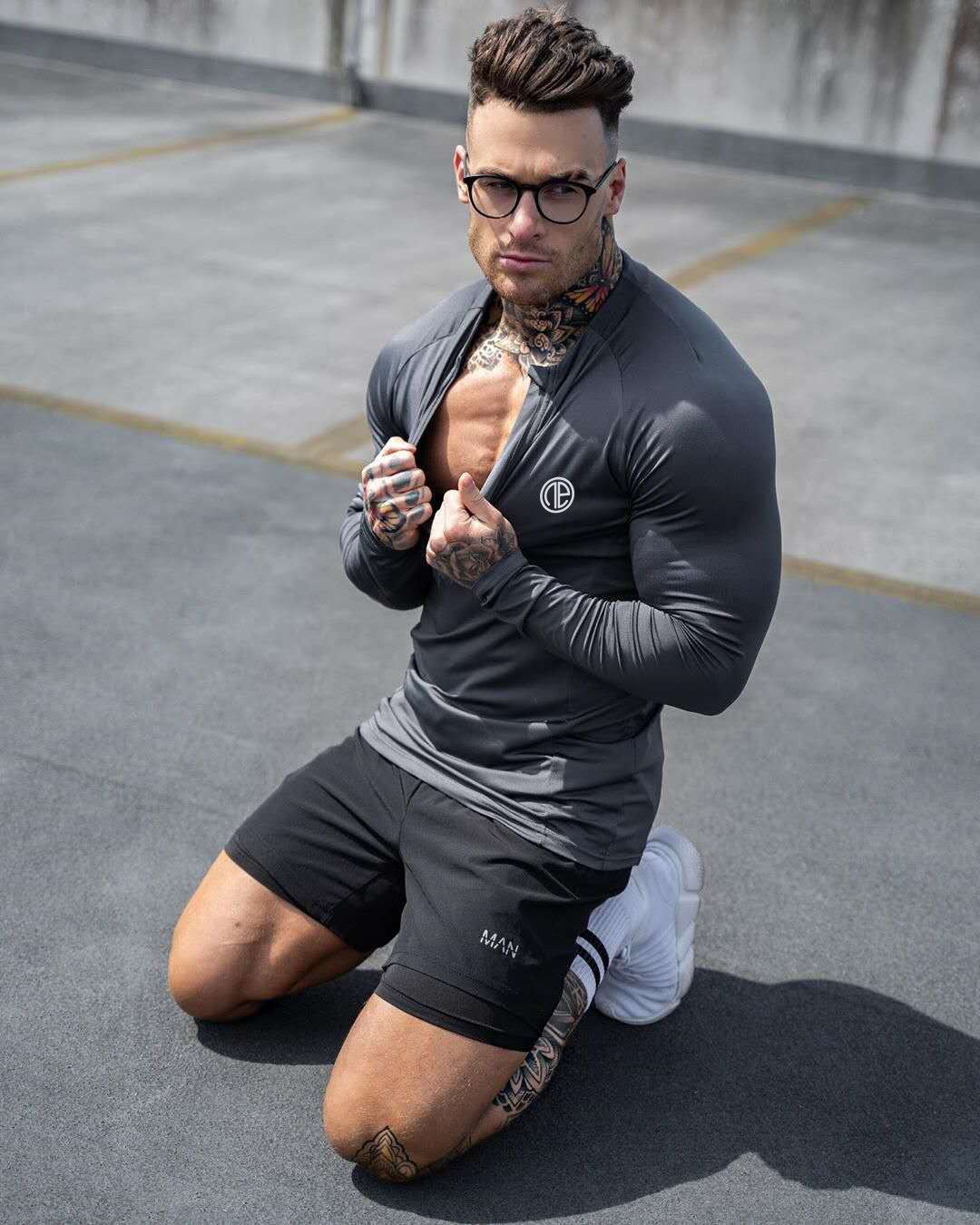 Zipper Neck Long Sleeve GYM Sport Tshirt