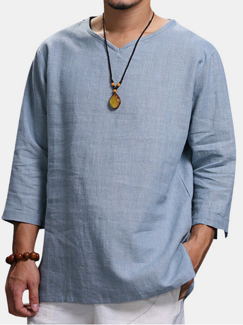 Cotton And Linen Men's Shirt With Pullover