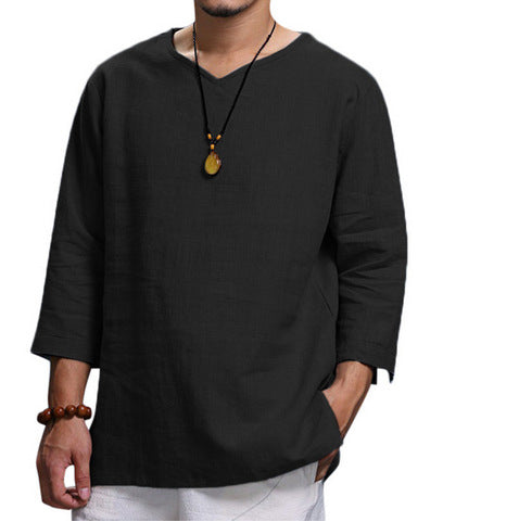 Cotton And Linen Men's Shirt With Pullover