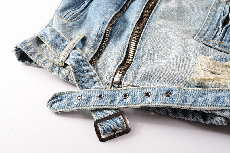 Slim-fit Ripped Retro Blue Denim Jacket