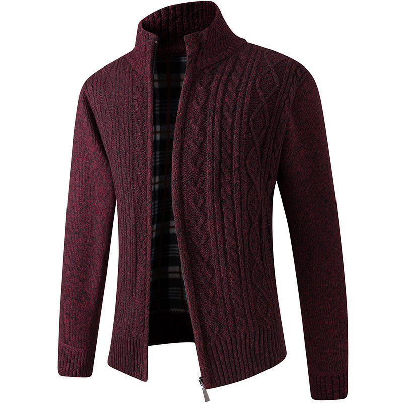 Men Plus Velvet Thick Knit Sweater Cardigan Sweater