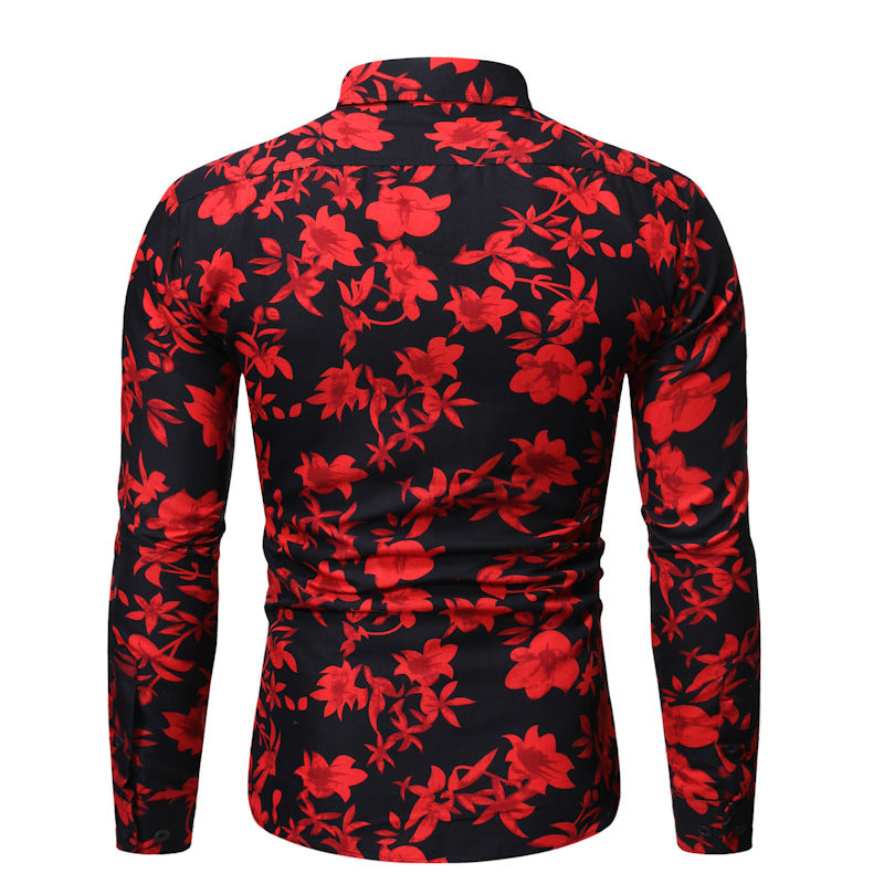 Men's Long Sleeve Printed Flower Shirt