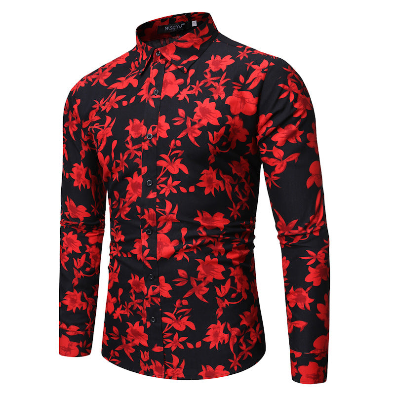 Men's Long Sleeve Printed Flower Shirt