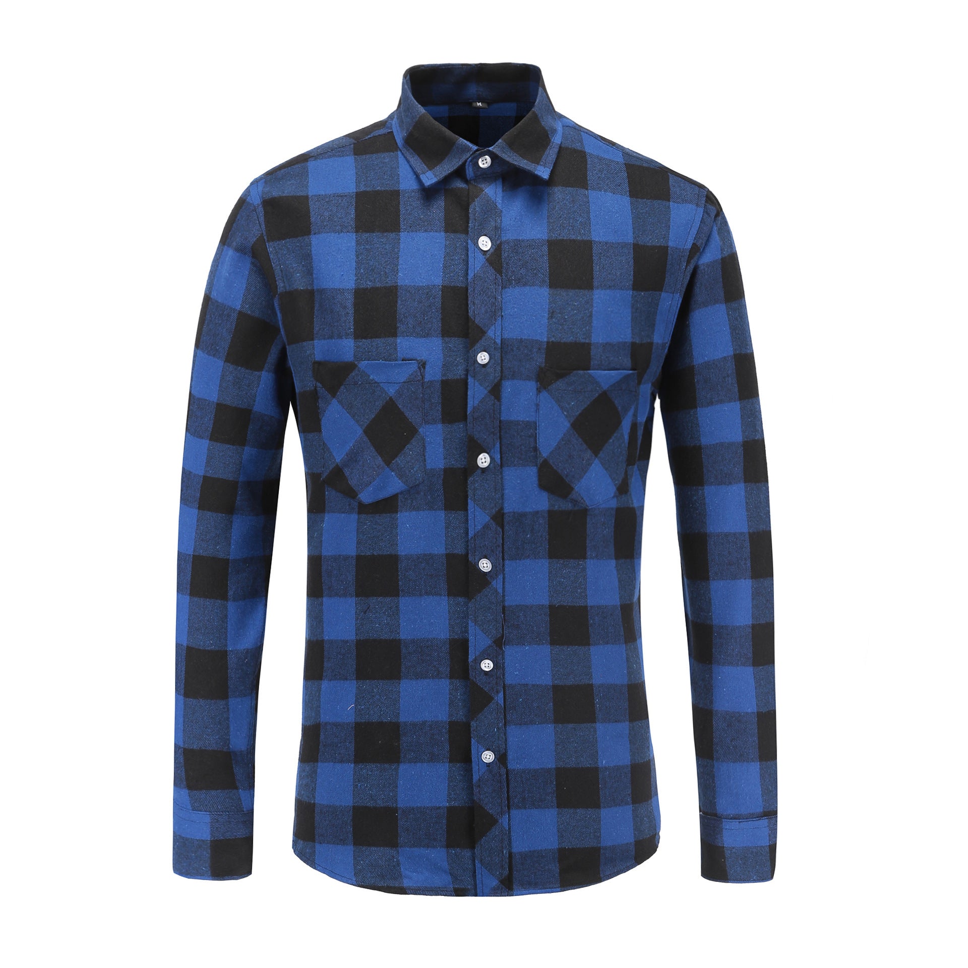 Flannel Double Pocket Men's Plaid Brushed Long Sleeved Shirt