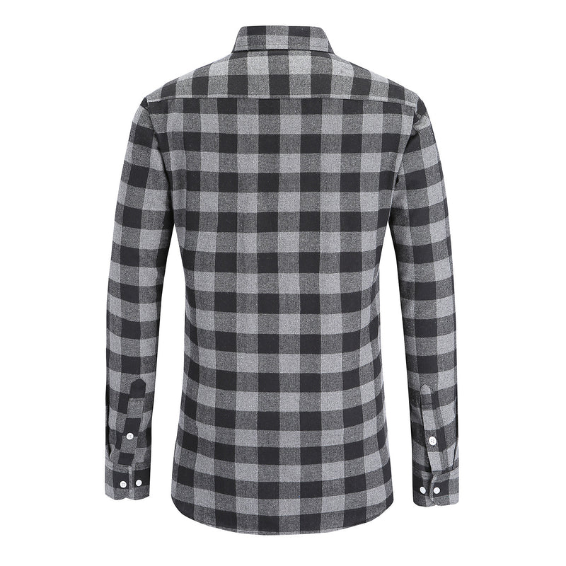 Flannel Double Pocket Men's Plaid Brushed Long Sleeved Shirt