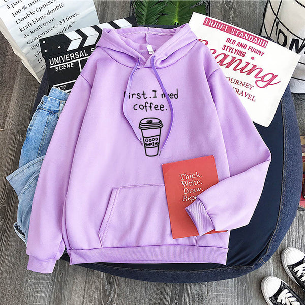 first i need coffee text Fleece Sweatshirt