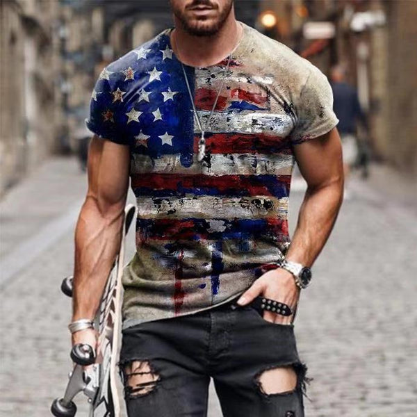 Vintage USA Flag Print T Shirt Men