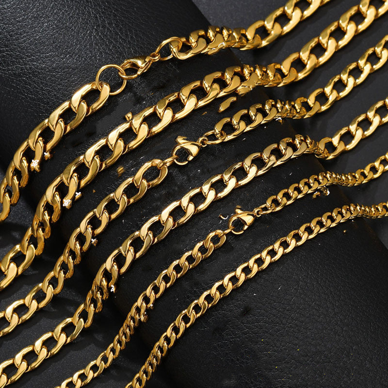 Cadena ancha, plana y gruesa chapada en oro de 18 quilates de Hip Hop