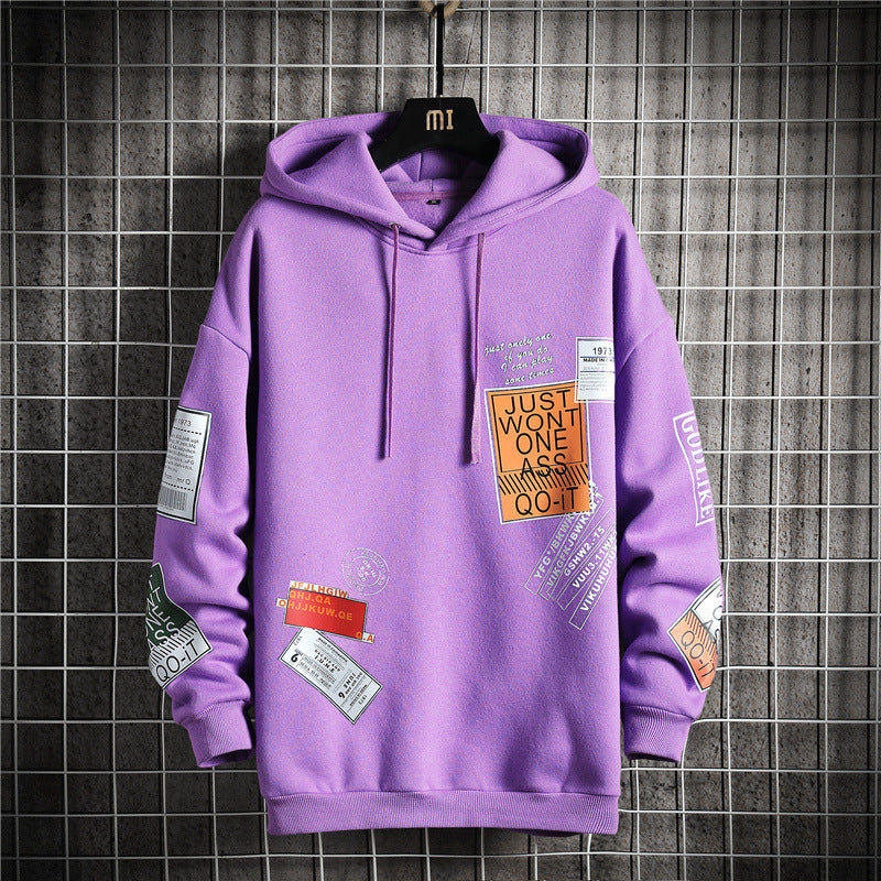 Men's Loose Printed Hooded Pullover Sweater