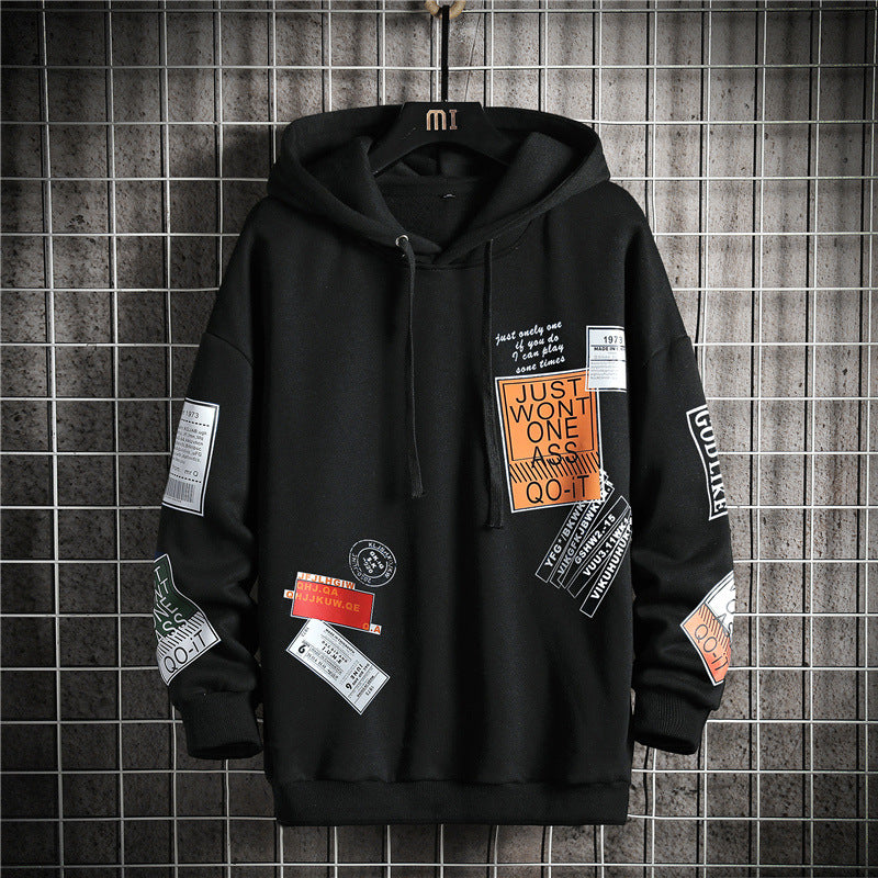 Men's Loose Printed Hooded Pullover Sweater