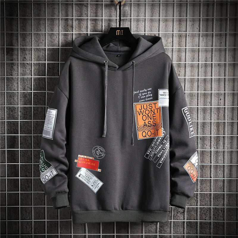 Men's Loose Printed Hooded Pullover Sweater