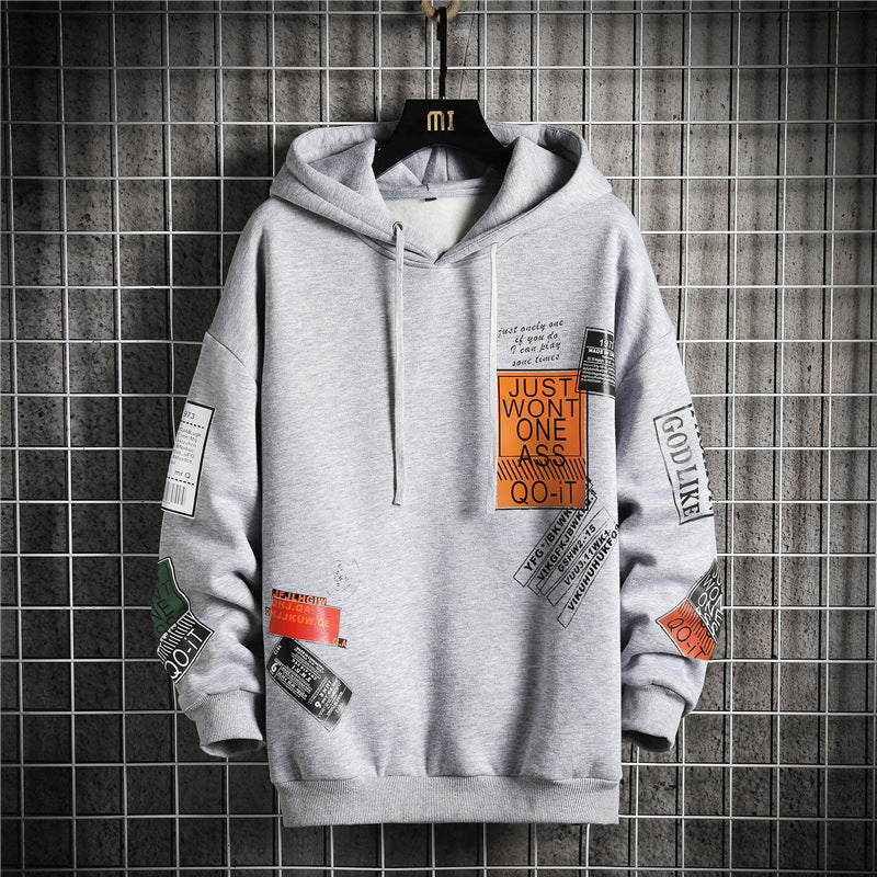 Men's Loose Printed Hooded Pullover Sweater