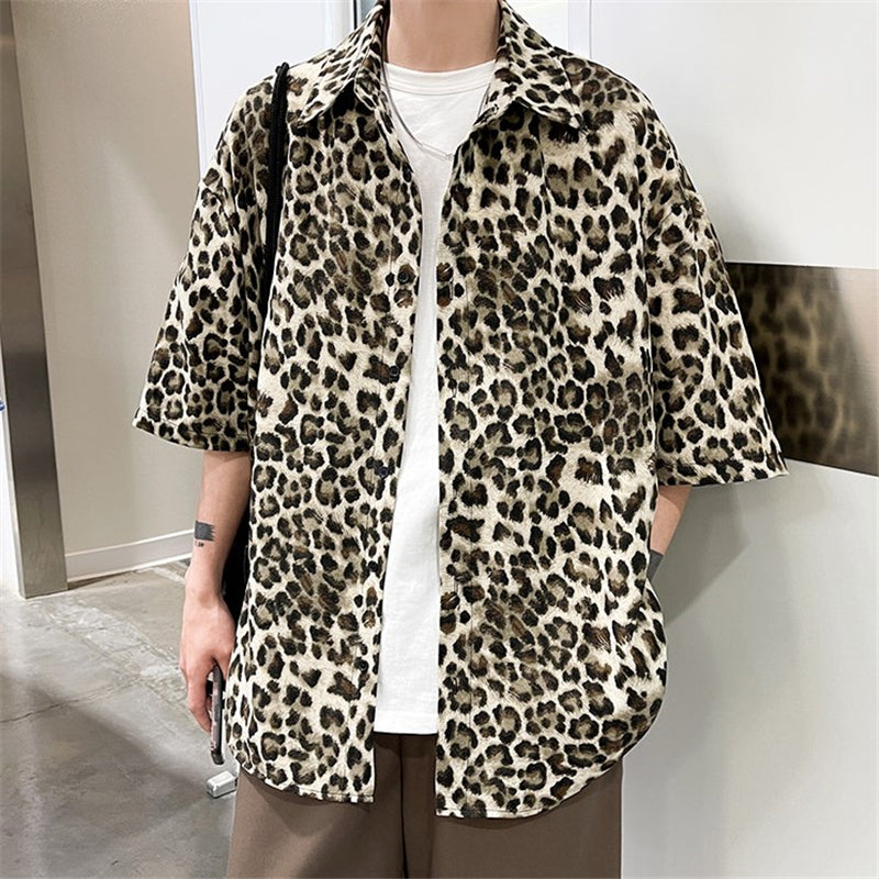 Leopard Print Short-Sleeved Shirt Men's Trend