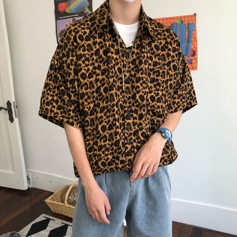 Leopard Print Short-Sleeved Shirt Men's Trend