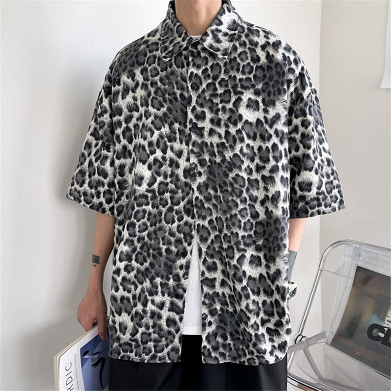 Leopard Print Short-Sleeved Shirt Men's Trend