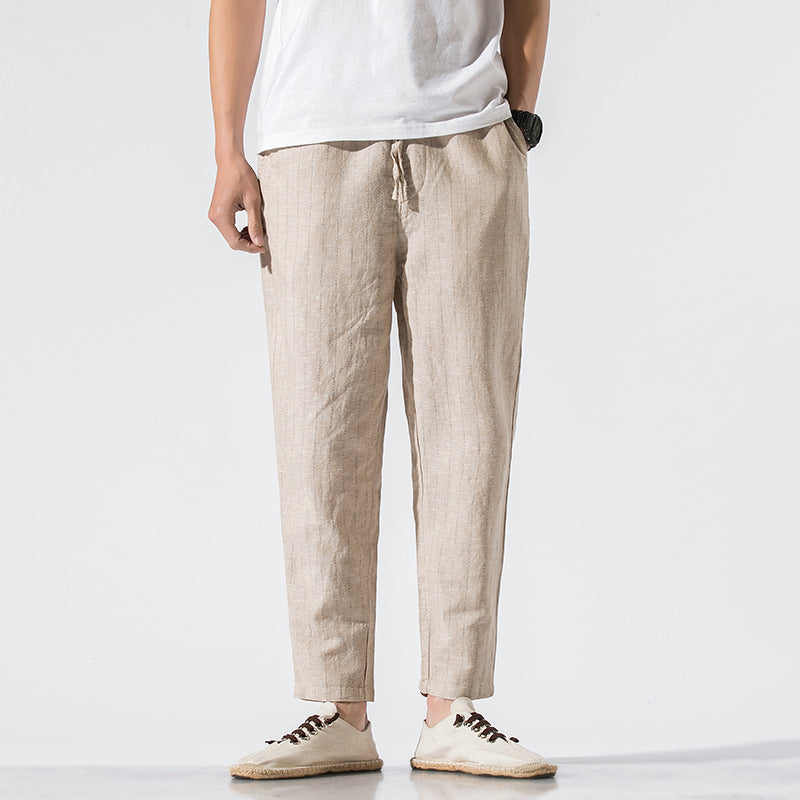 Linen cropped trousers striped cotton linen pants