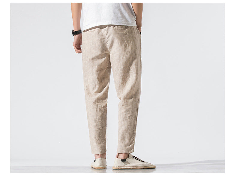 Linen cropped trousers striped cotton linen pants