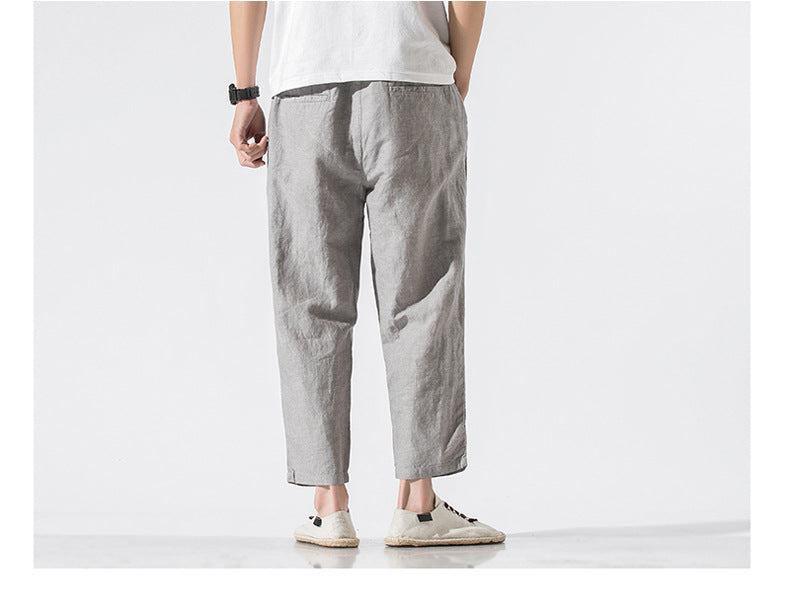 Linen cropped trousers striped cotton linen pants